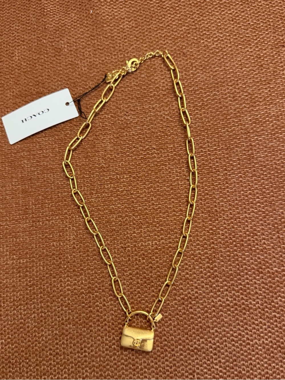 NWT gold tone coach tabby necklace